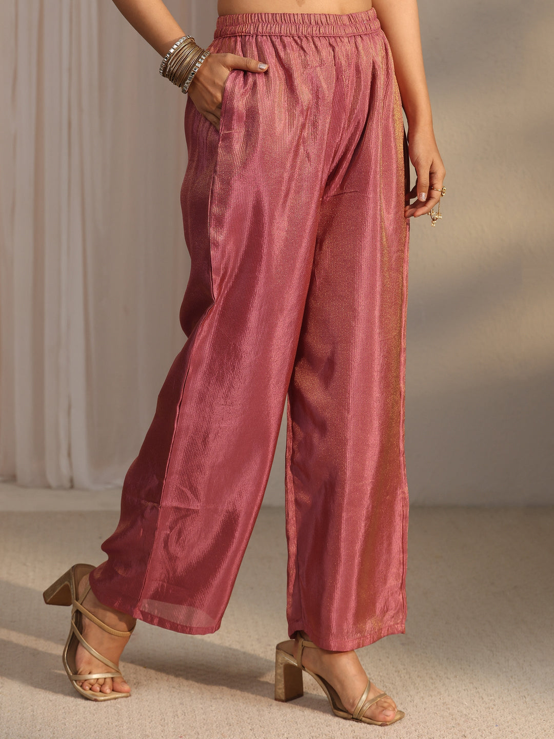 Libas Mauve Floral Embellished Tissue Bib Style Co-Ord Set 