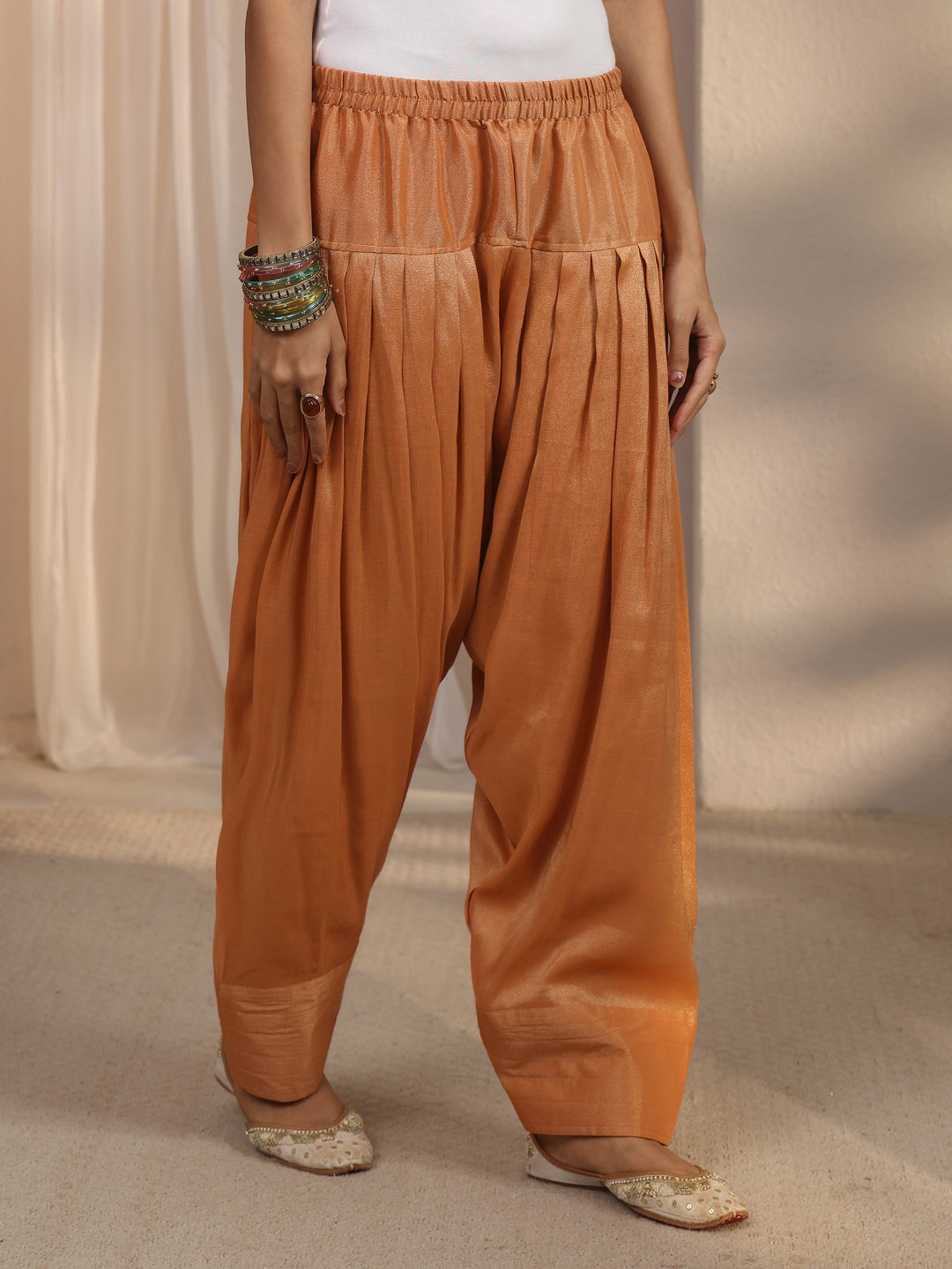  Libas Orange Floral Woven Design Silk Blend Farshi Salwar Suit 