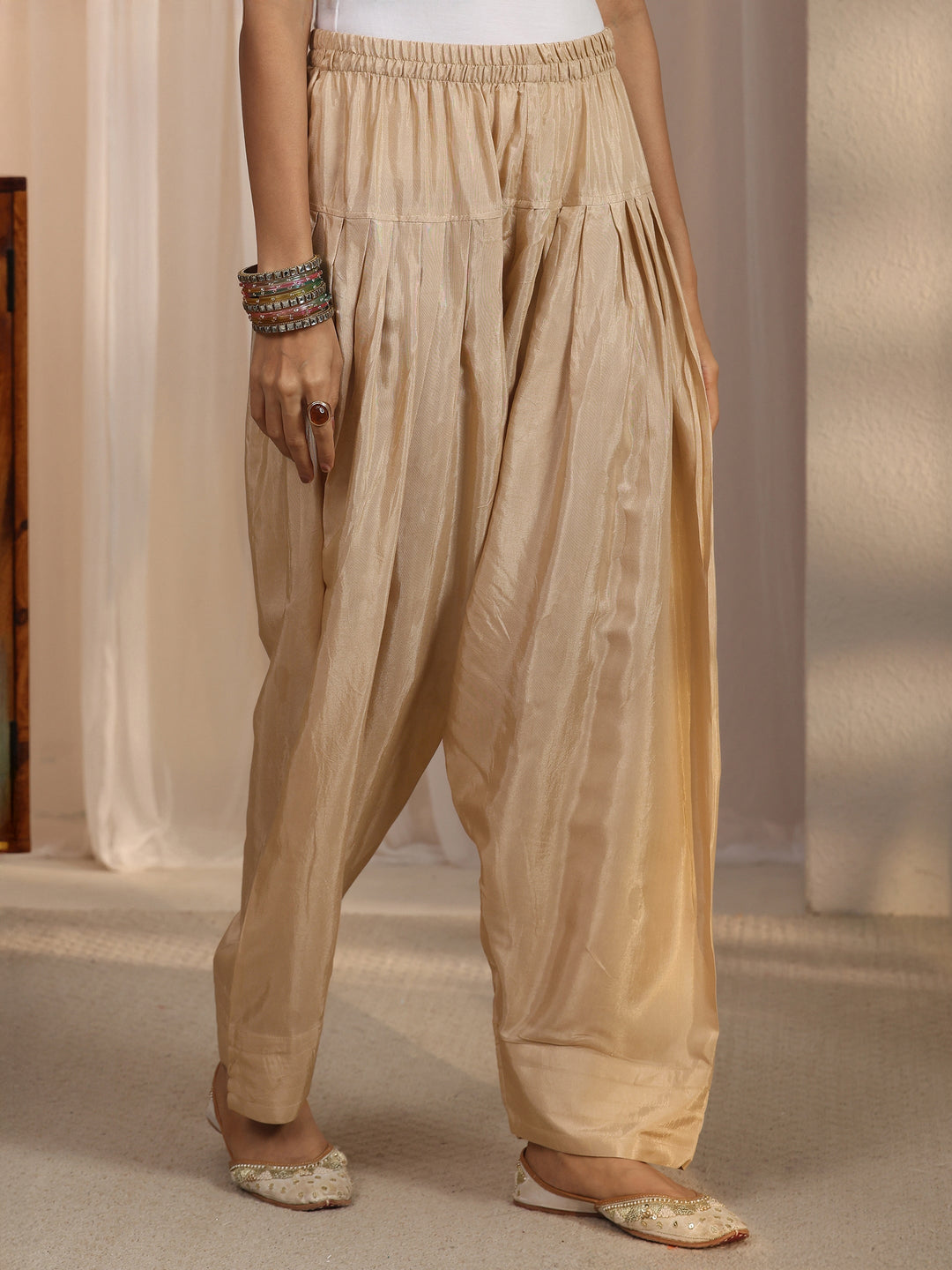  Libas Beige Embroidered Silk Blend Farshi Salwar Suit 