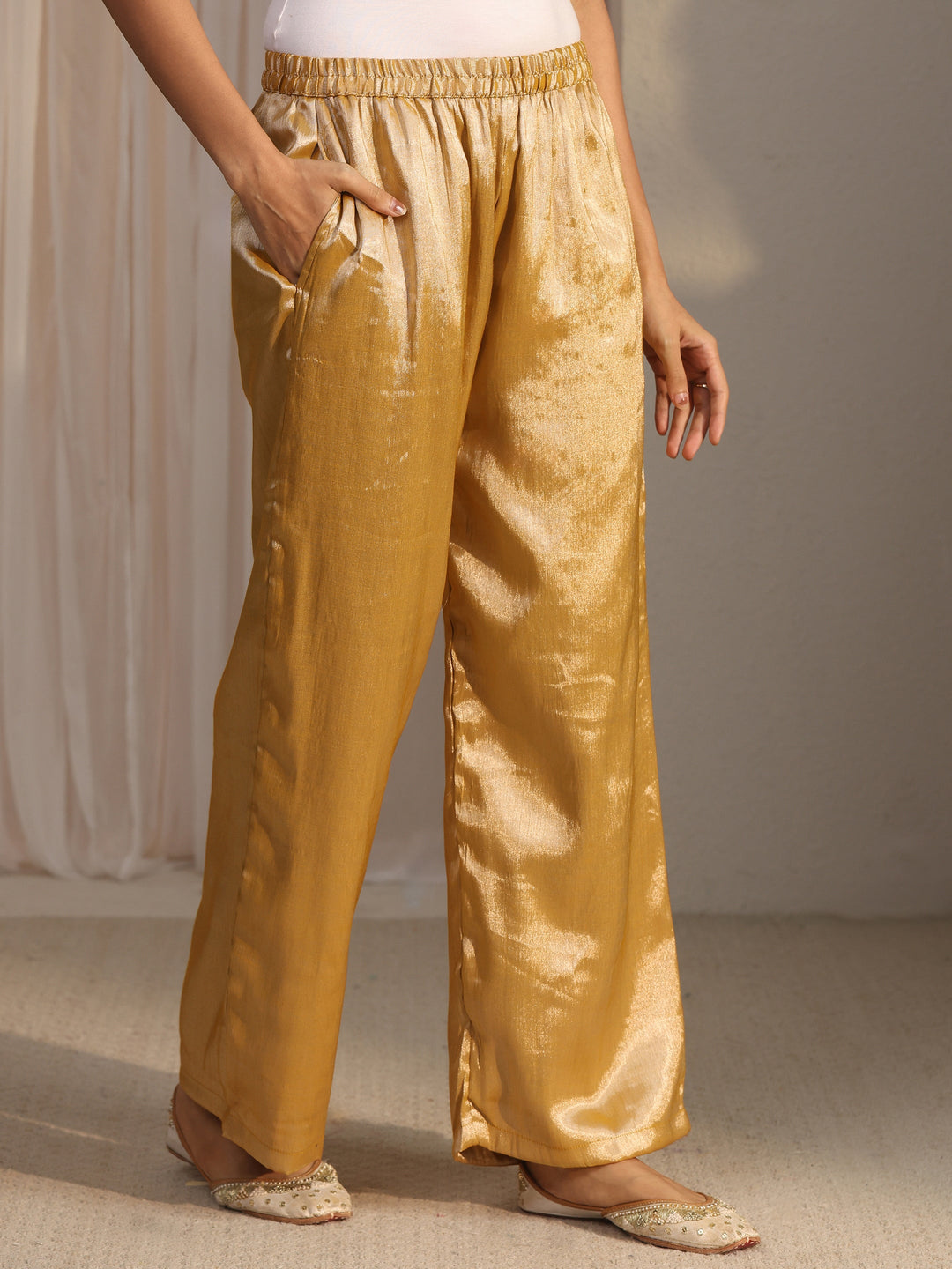  Libas Mustard Yoke Design Embellished Silk Blend Co-Ord Set 
