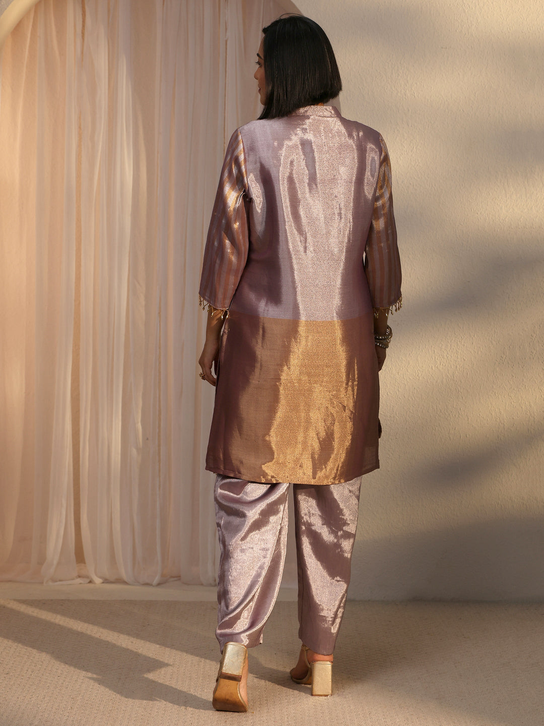  Libas Lavender Yoke Design Embellished Silk Blend Co-Ord Set 