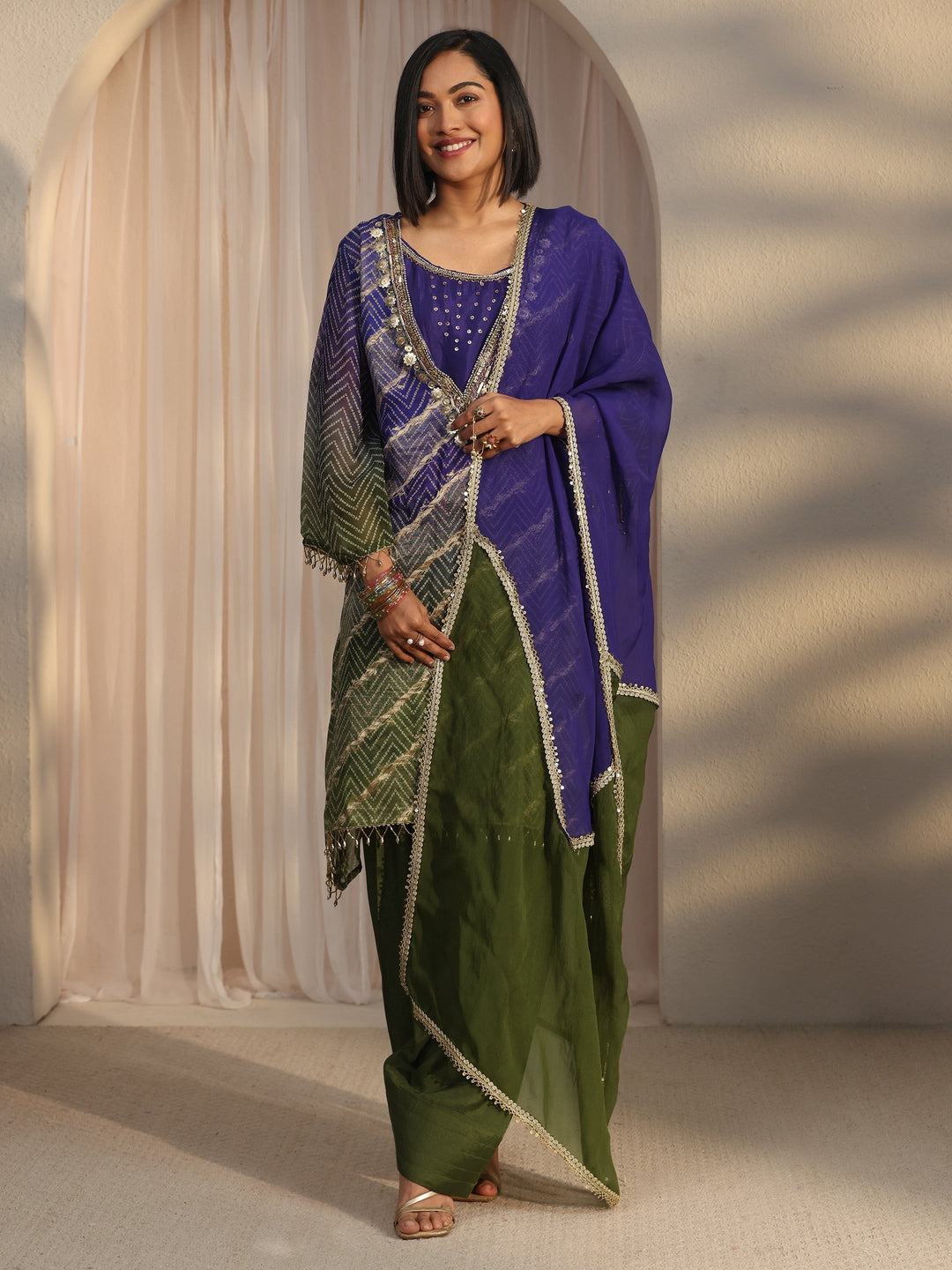  Libas Green Bandhani Printed Organza Farshi Salwar Suit 