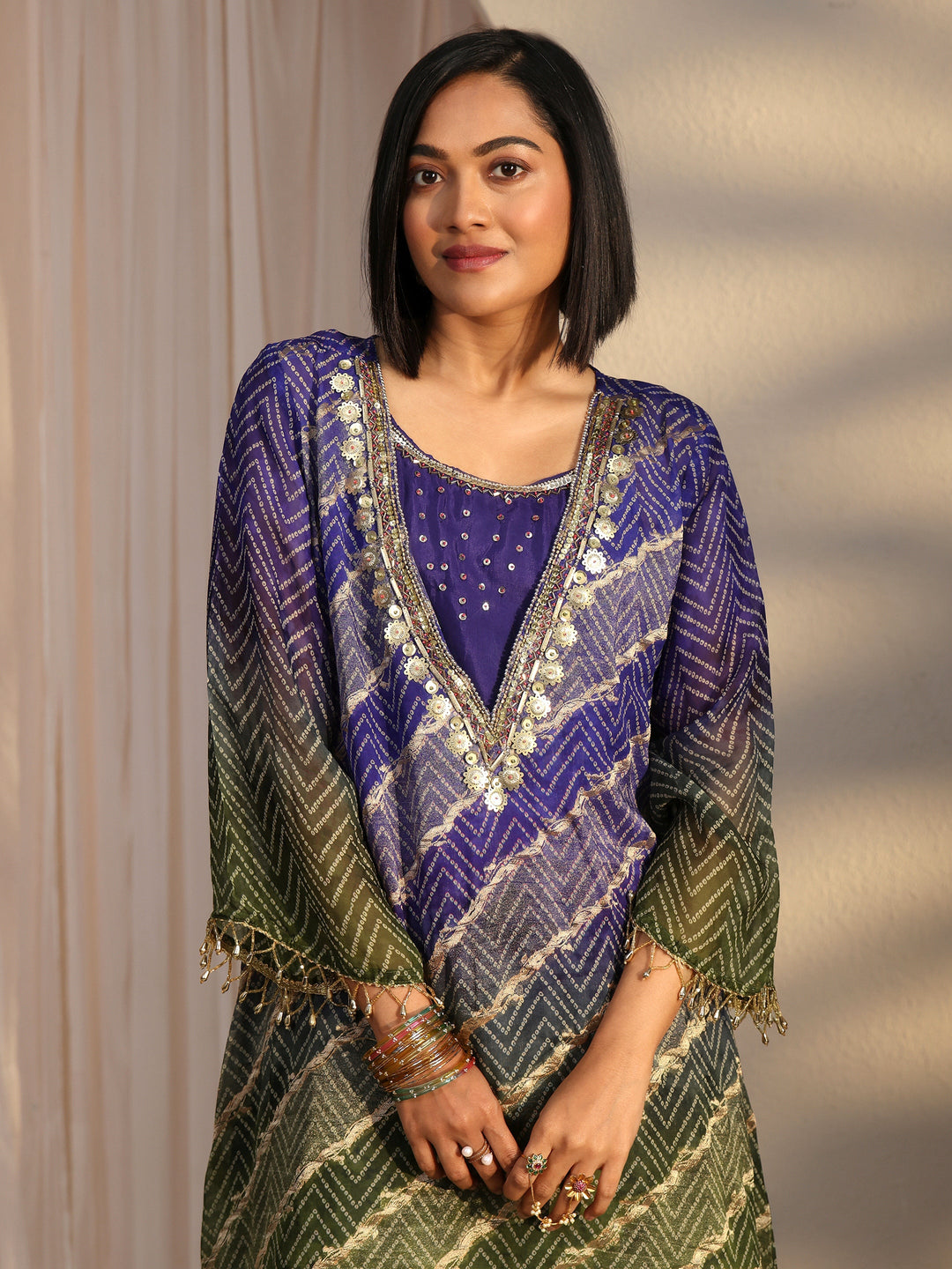  Libas Green Bandhani Printed Organza Farshi Salwar Suit 