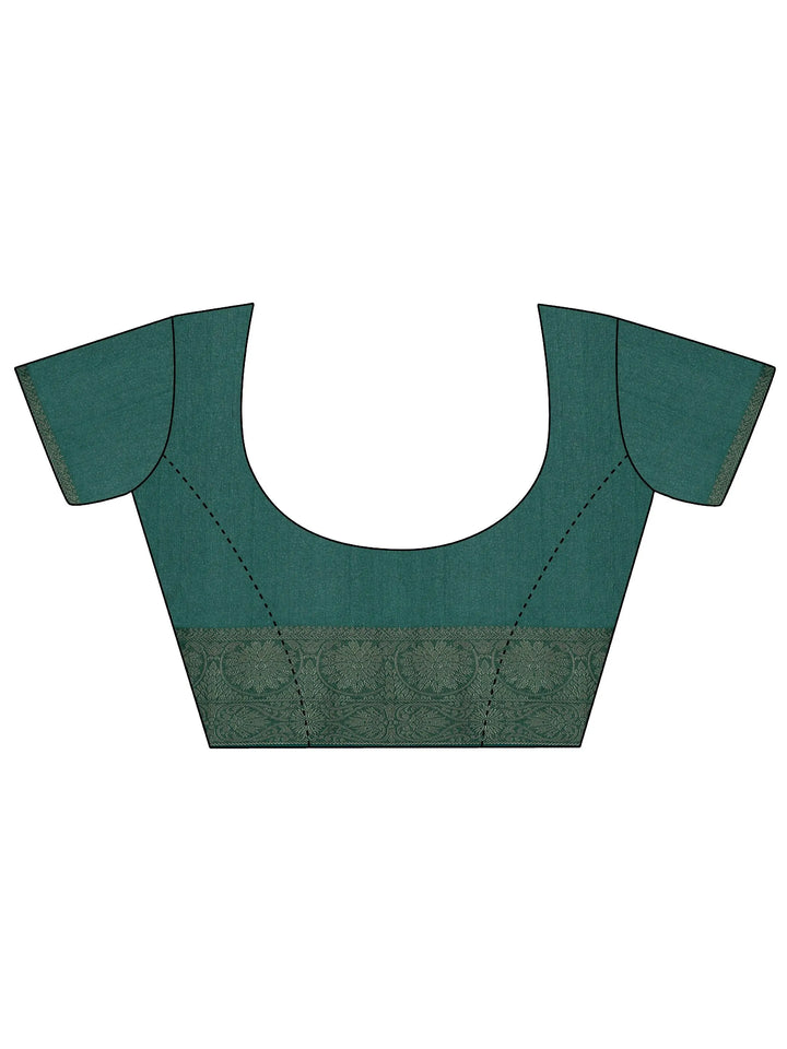 Green Printed Silk Blend Saree With Unstitched Blouse Piece - Libas