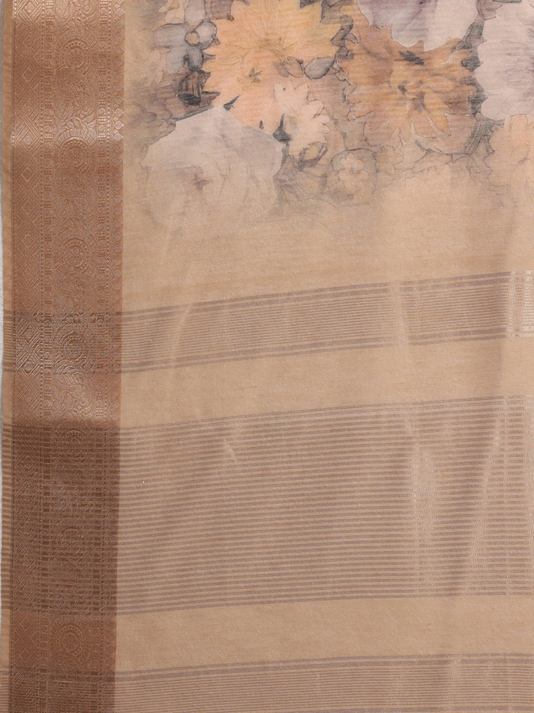 Golden Printed Silk Blend Saree With Unstitched Blouse Piece - Libas 