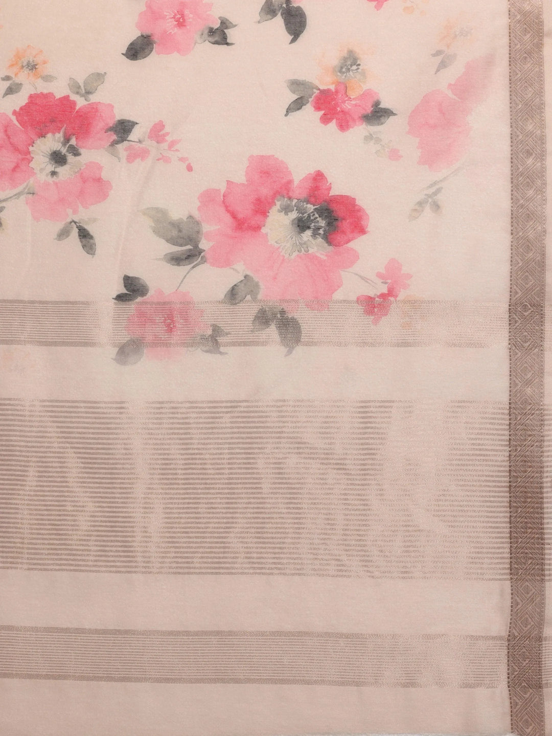 Pink Printed Silk Blend Saree With Unstitched Blouse Piece - Libas 
