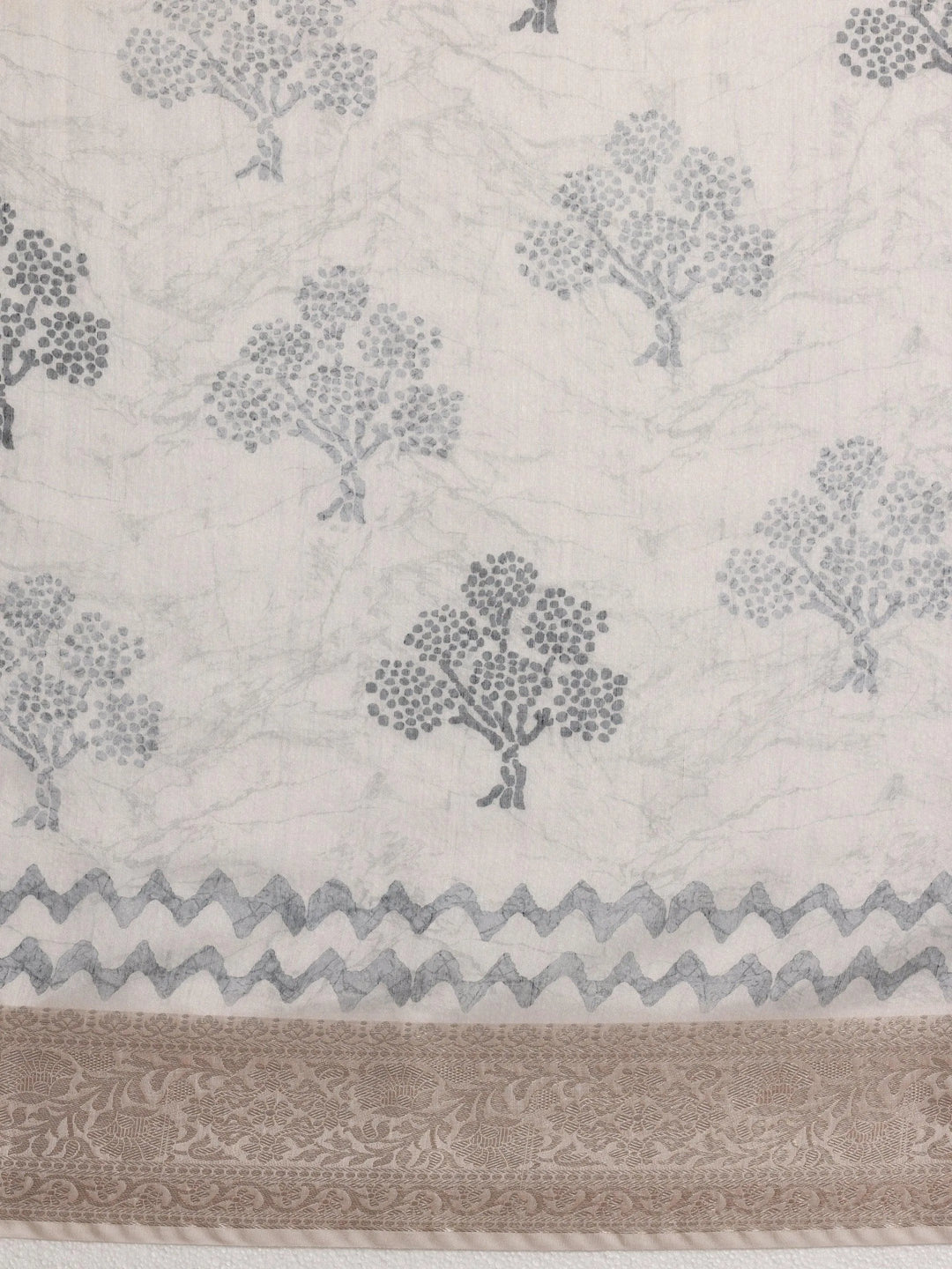 Grey Printed Silk Blend Saree With Unstitched Blouse Piece - Libas 