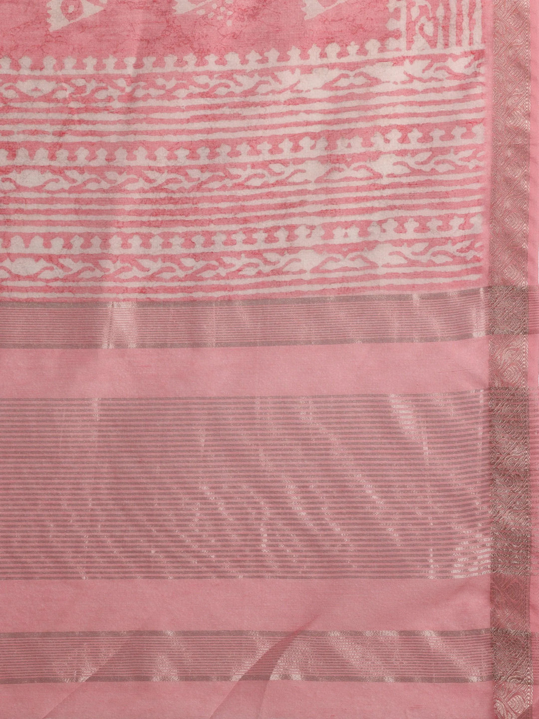 Pink Printed Silk Blend Saree With Unstitched Blouse Piece - Libas 