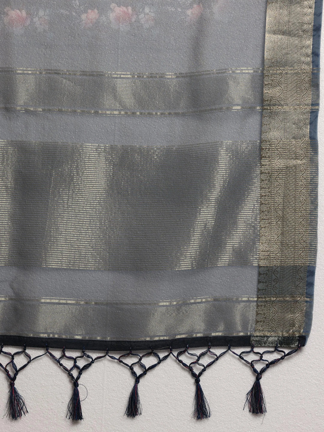 Blue Printed Organza Saree With Unstitched Blouse Piece - Libas 