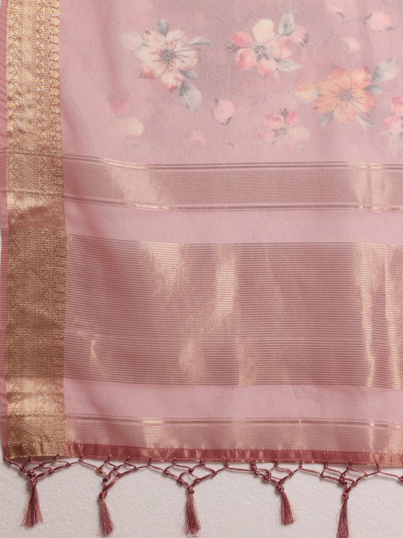 Mauve Printed Organza Saree With Unstitched Blouse Piece - Libas