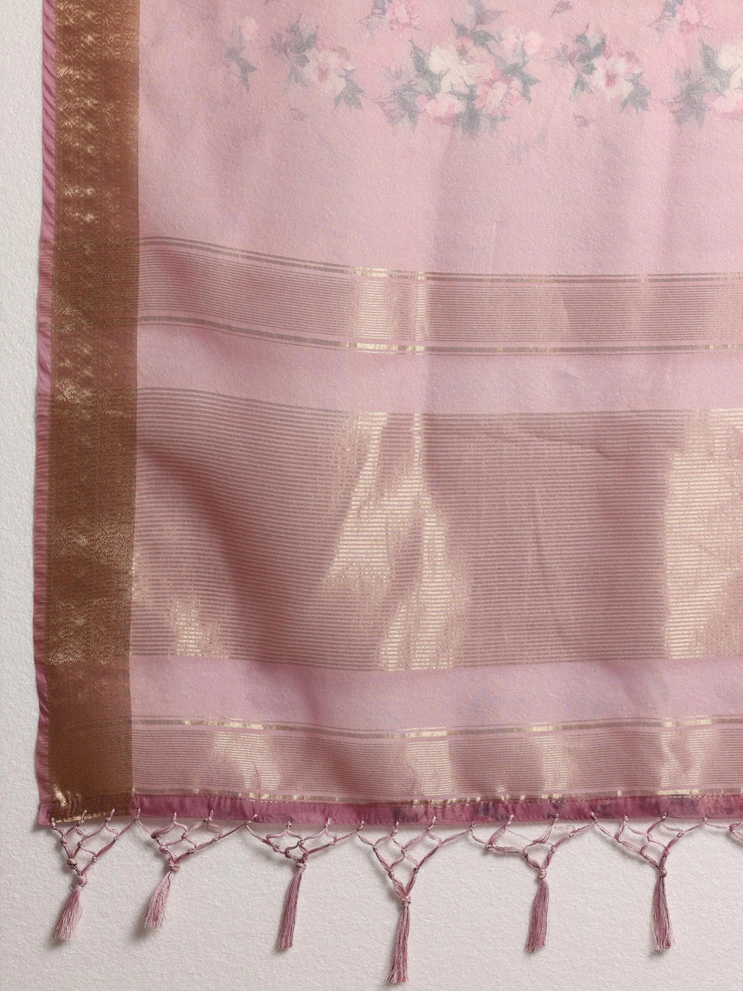 Purple Printed Organza Saree With Unstitched Blouse Piece - Libas 