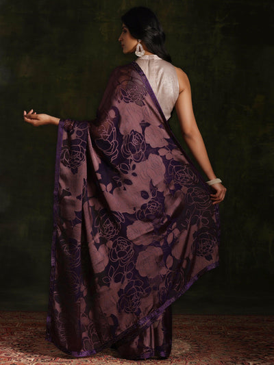 Purple Woven Design Brasso Saree With Unstitched Blouse Piece - Libas