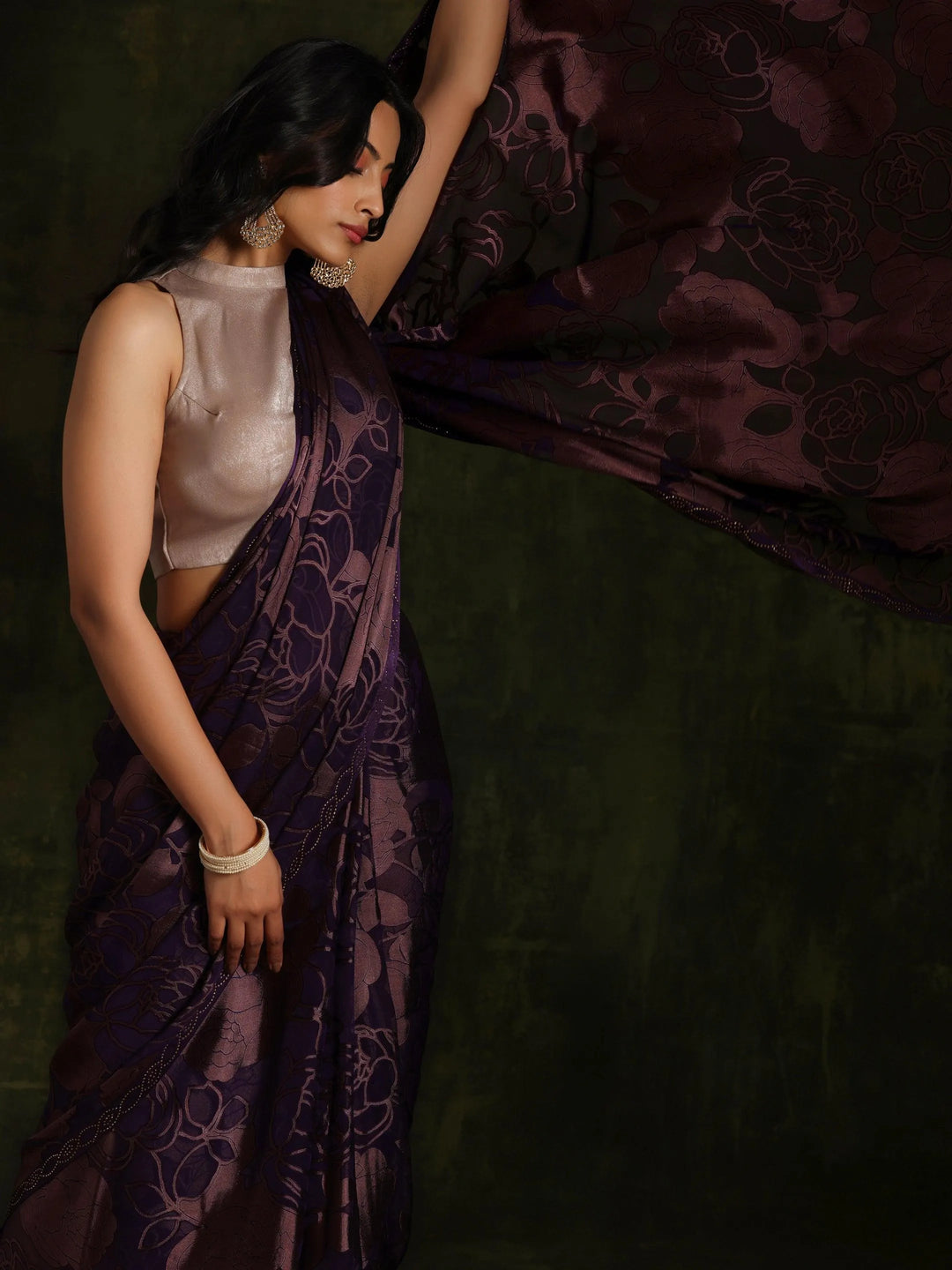 Purple Woven Design Brasso Saree With Unstitched Blouse Piece - Libas 