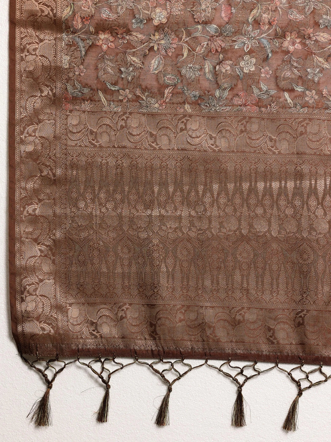 Brown Woven Design Brocade Saree With Unstitched Blouse Piece - Libas 