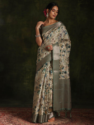 Green Woven Design Brocade Saree With Unstitched Blouse Piece - Libas