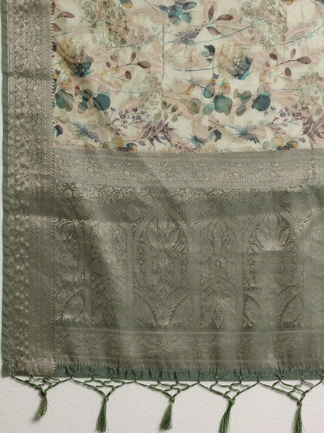 Green Woven Design Brocade Saree With Unstitched Blouse Piece - Libas 