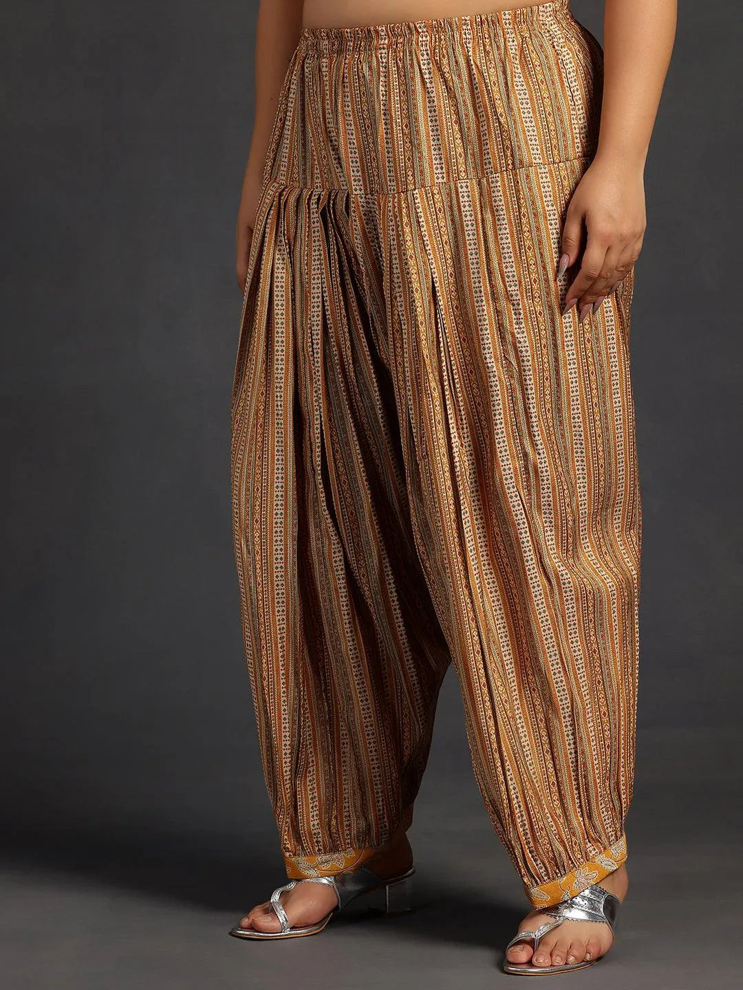 Plus Size Yellow Printed Silk Blend Straight Kurta Set - Libas 