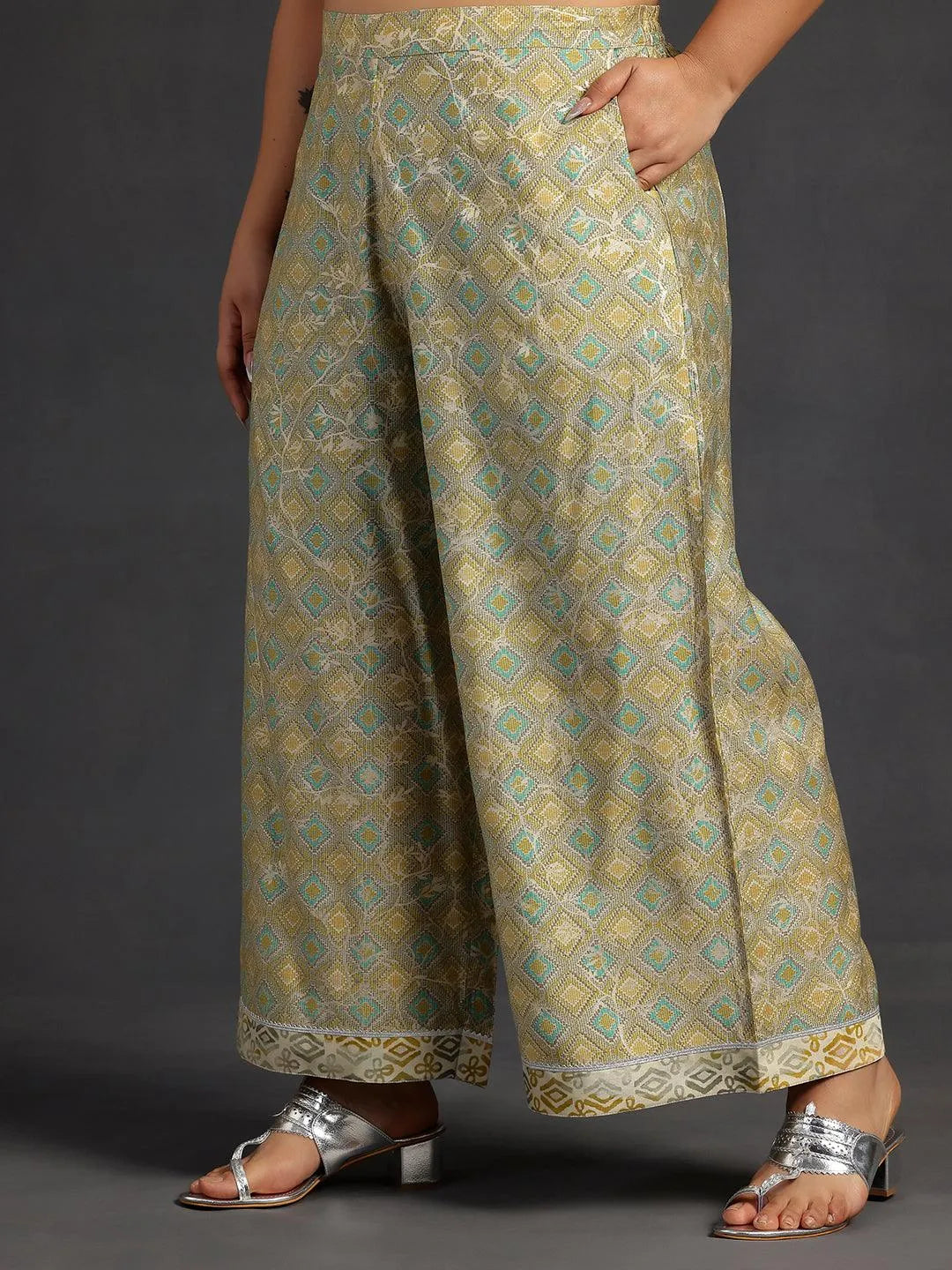 Plus Size Green Printed Silk Blend Straight Kurta Set - Libas 