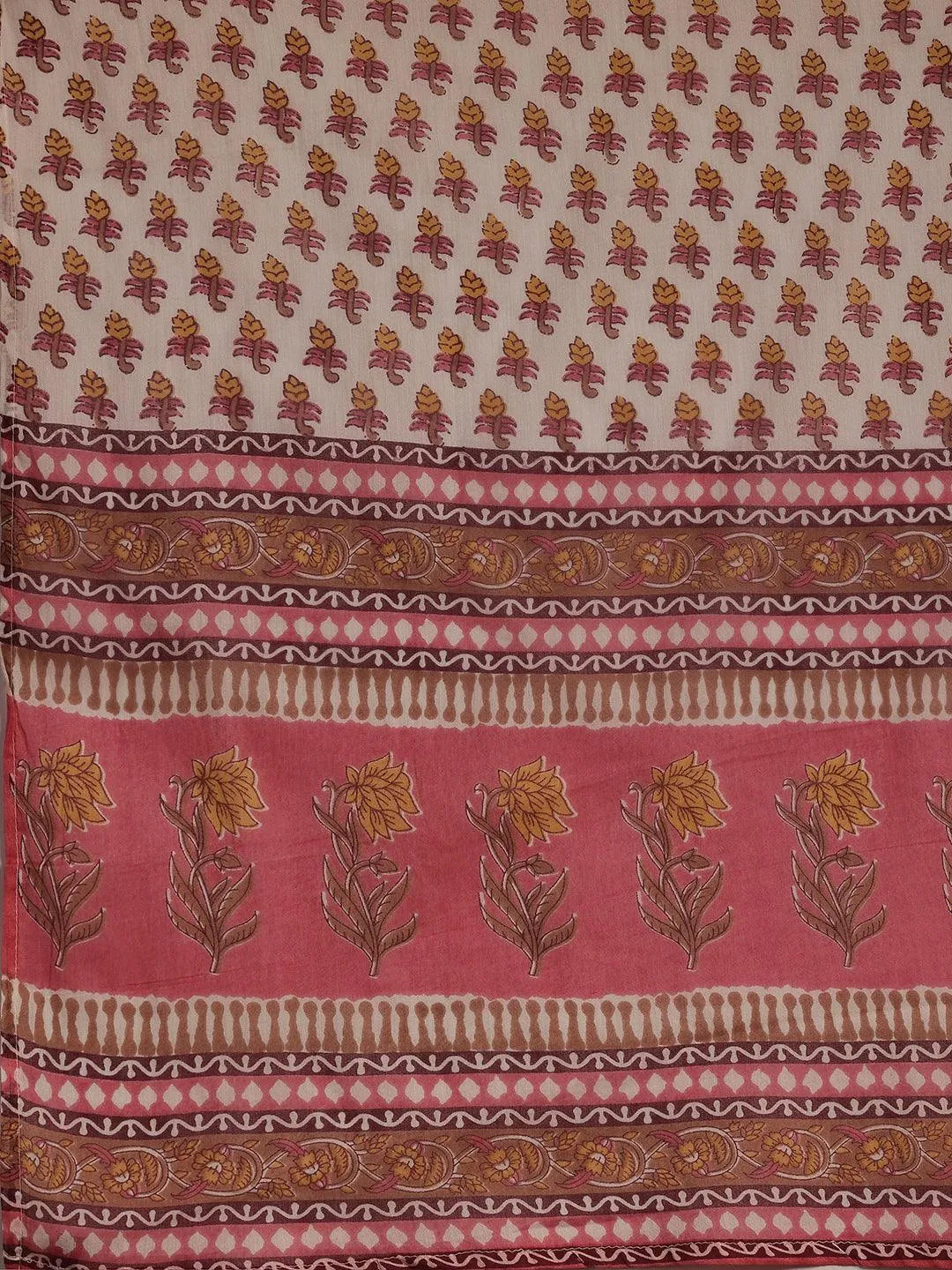 Plus Size Pink Printed Cotton Straight Suit With Dupatta - Libas 