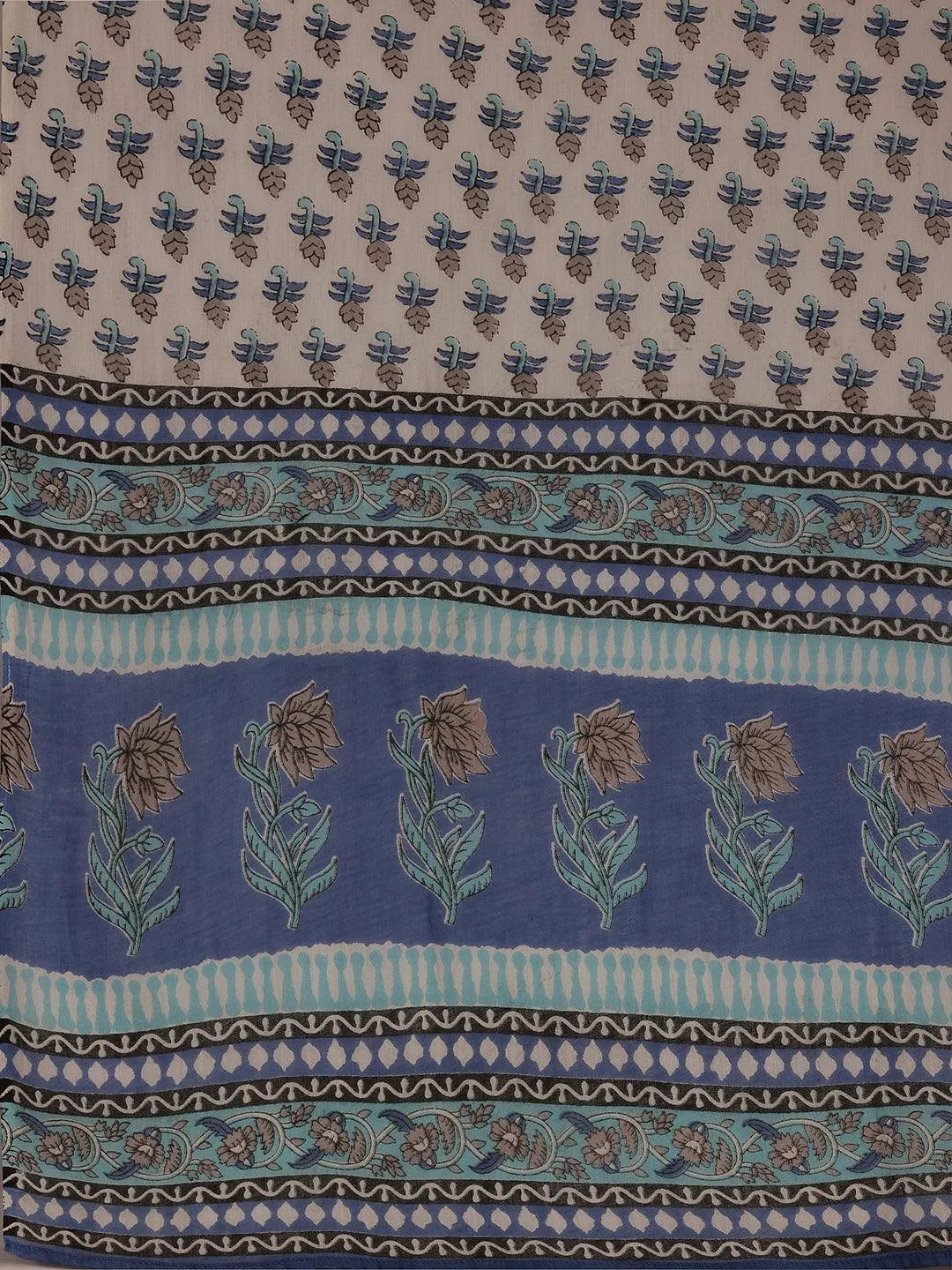 Plus Size Blue Printed Cotton Straight Suit With Dupatta - Libas 