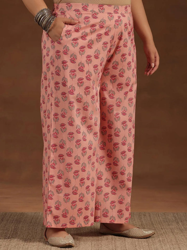 Plus Size Pink Printed Cotton Straight Suit With Dupatta - Libas