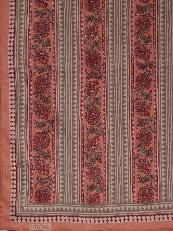 Plus Size Pink Printed Cotton Straight Suit With Dupatta - Libas