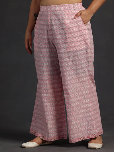 Plus Size Pink Yoke Design Cotton Straight Suit With Dupatta - Libas