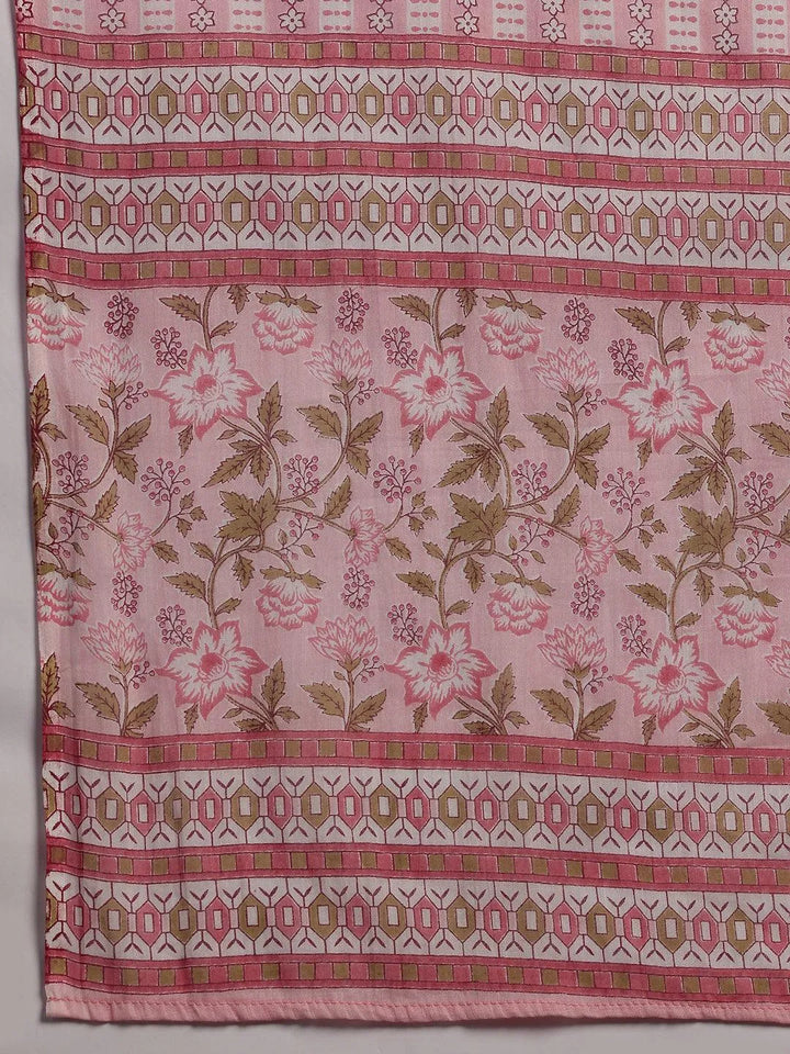 Plus Size Pink Yoke Design Cotton Straight Suit With Dupatta - Libas
