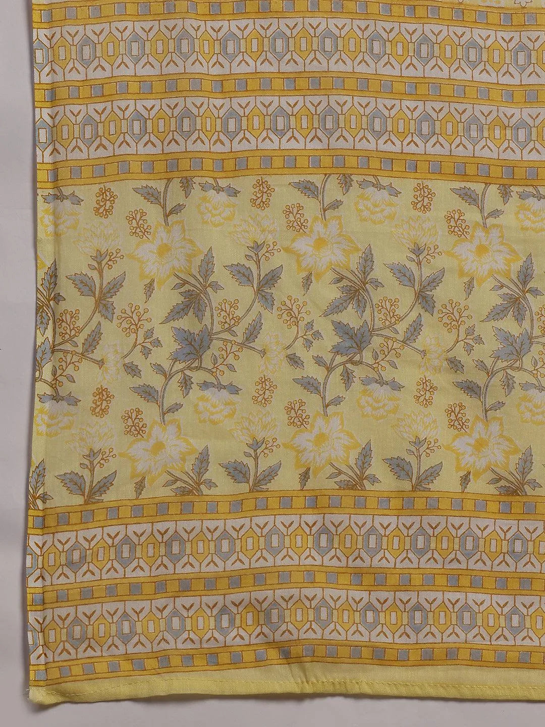 Plus Size Yellow Printed Cotton Straight Suit With Dupatta - Libas 
