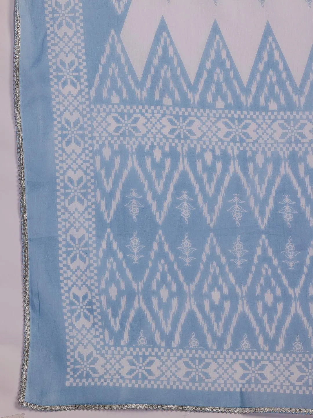 Plus Size White Printed Cotton Straight Suit With Dupatta - Libas 