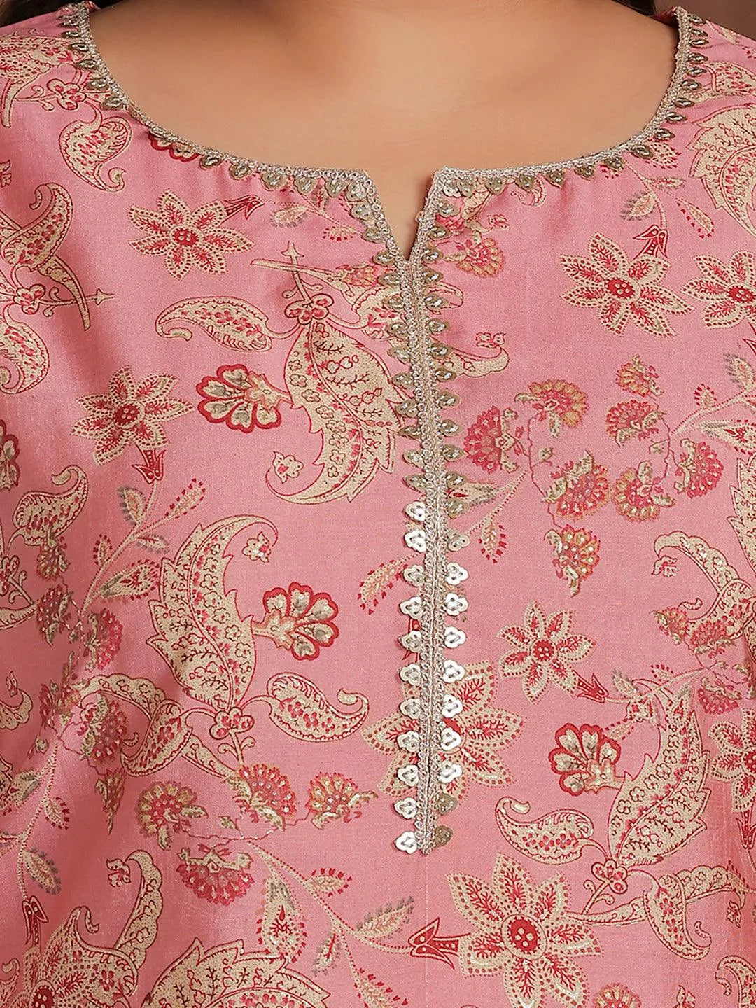 Plus Size Pink Printed Silk Blend Straight Suit With Dupatta - Libas 