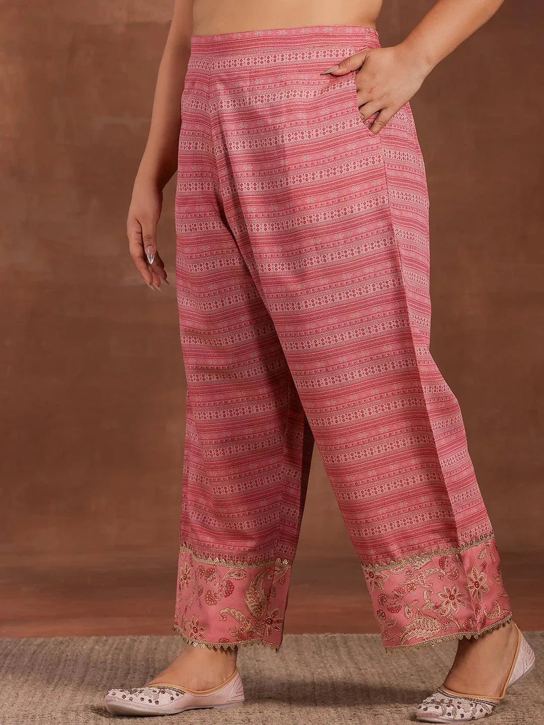 Plus Size Pink Printed Silk Blend Straight Suit With Dupatta - Libas