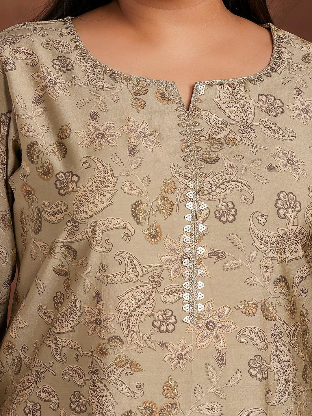 Plus Size Green Printed Silk Blend Straight Suit With Dupatta - Libas 