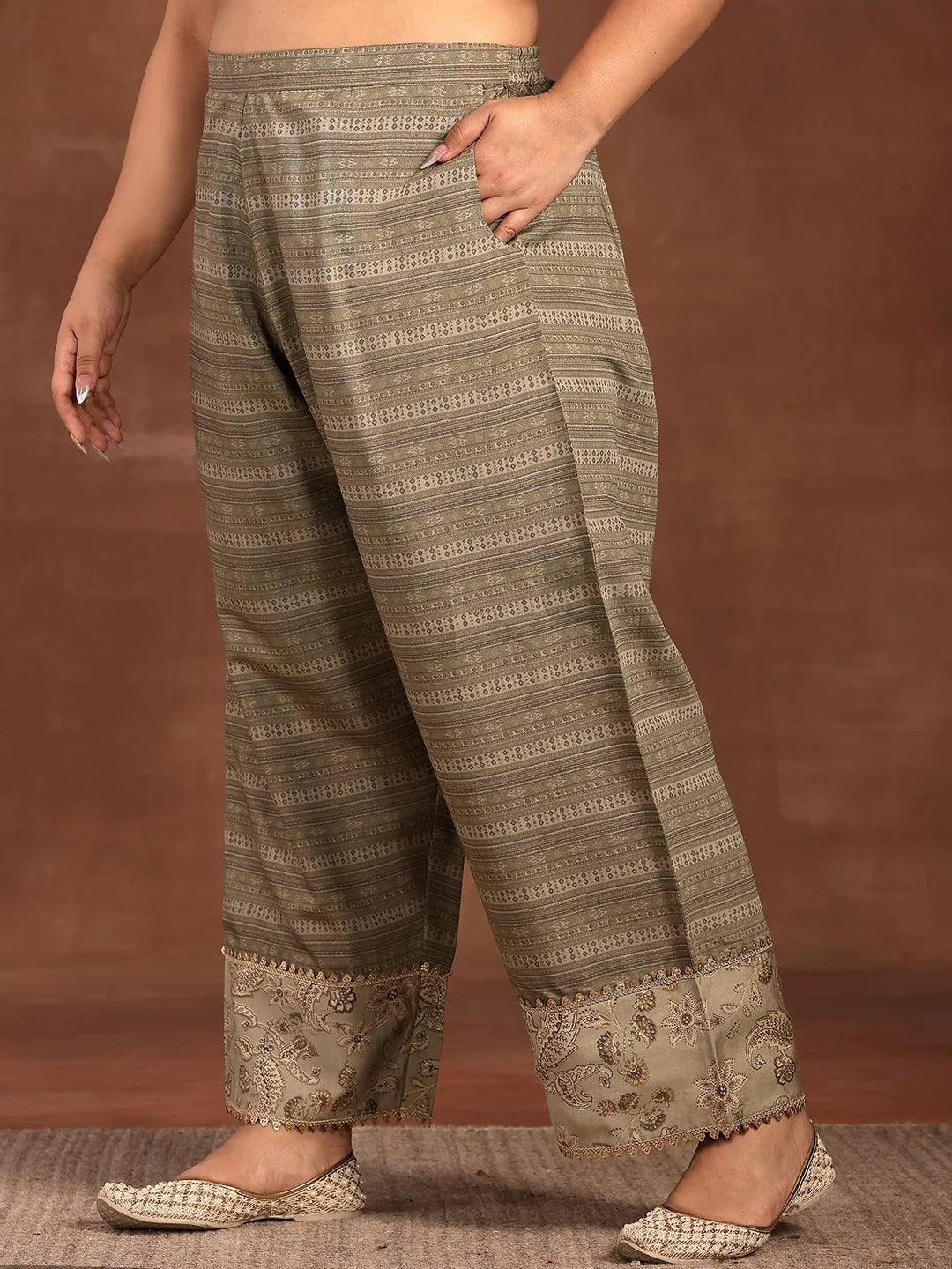 Plus Size Green Printed Silk Blend Straight Suit With Dupatta - Libas 