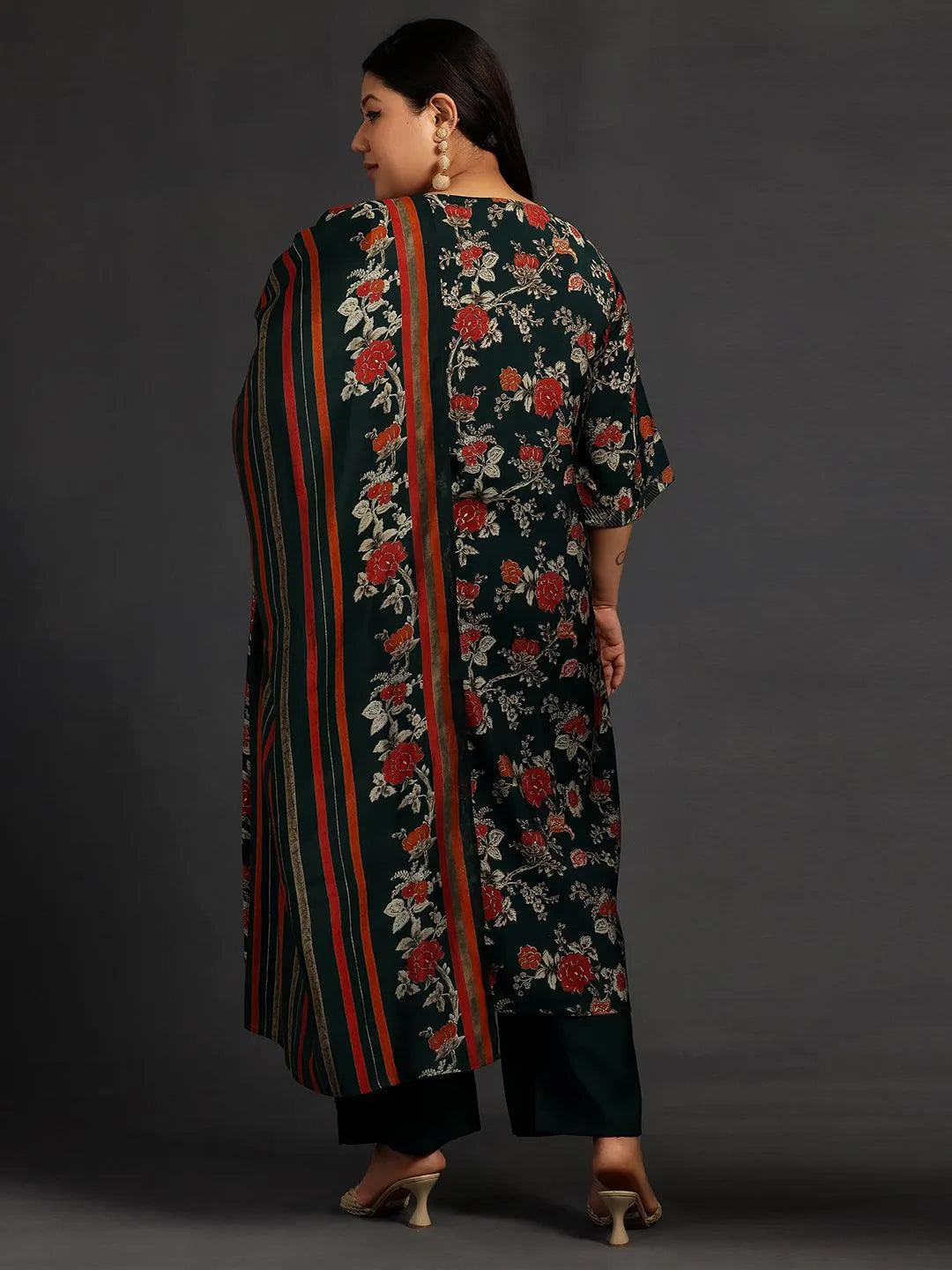 Plus Size Green Printed Silk Blend Straight Suit With Dupatta - Libas 