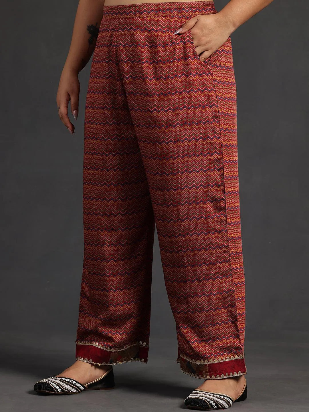 Plus Size Maroon Printed Silk Blend Straight Suit With Dupatta - Libas 