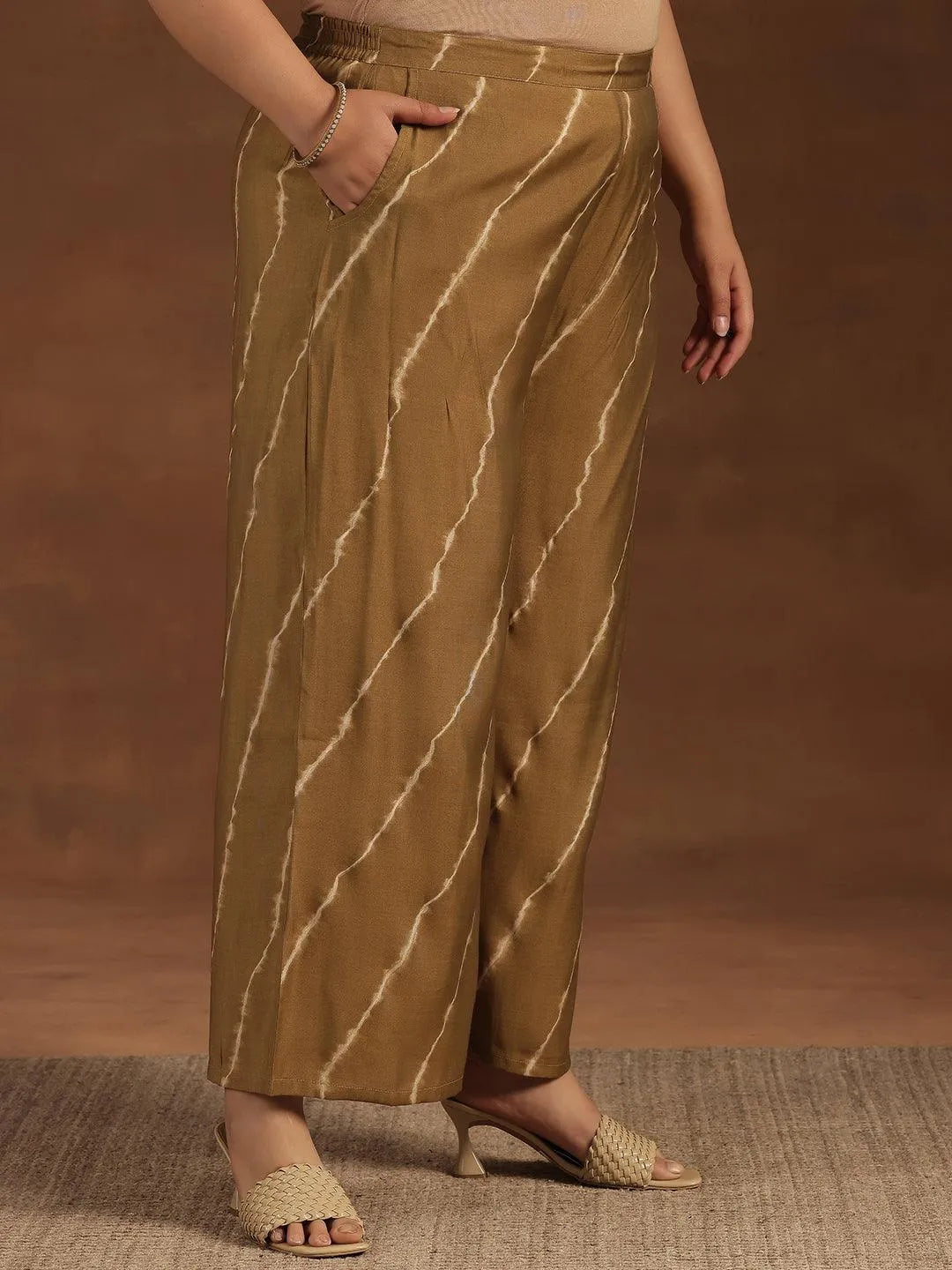 Plus Size Olive Printed Silk Blend Straight Suit With Dupatta - Libas 