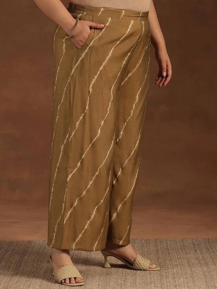Plus Size Olive Printed Silk Blend Straight Suit With Dupatta - Libas