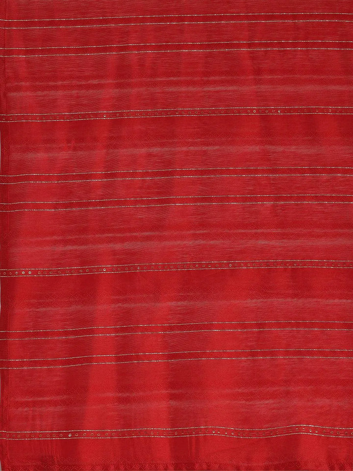 Plus Size Red Yoke Design Silk Blend Straight Suit With Dupatta - Libas