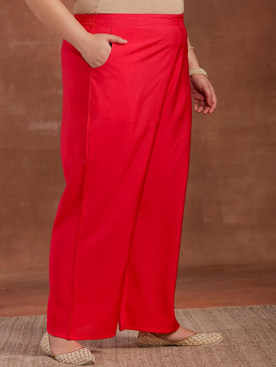 Plus Size Pink Yoke Design Silk Blend Straight Suit With Dupatta - Libas