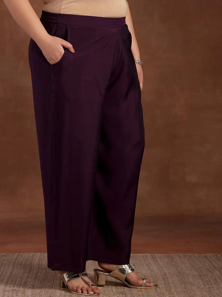 Plus Size Purple Embroidered Silk Blend Straight Suit With Dupatta - Libas