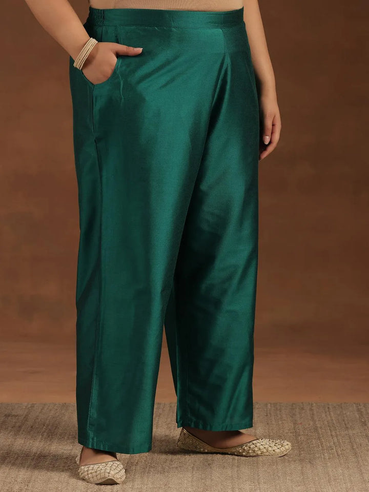 Plus Size Green Solid Silk Blend Straight Suit With Dupatta - Libas