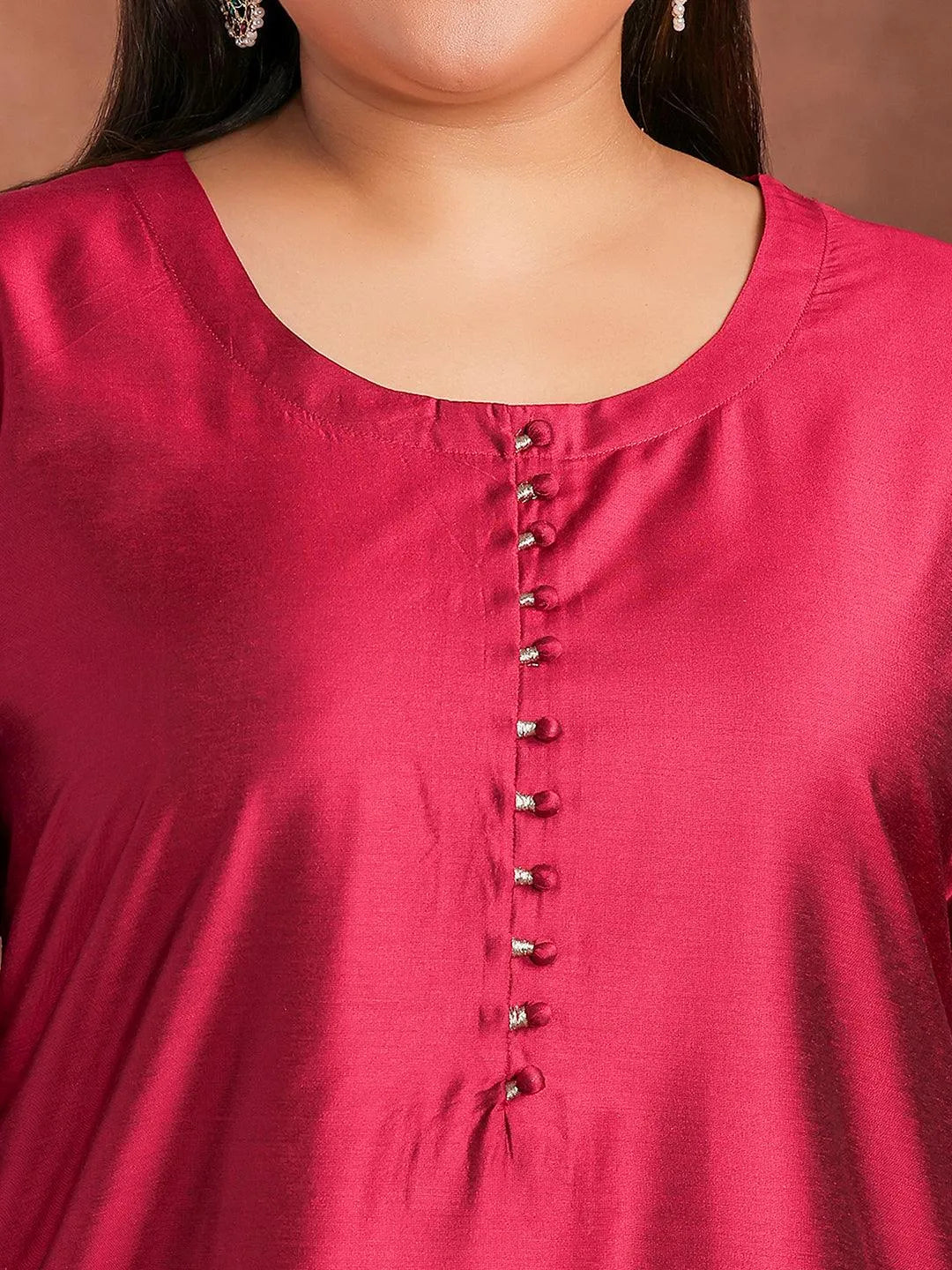 Plus Size Magenta Solid Silk Blend Straight Suit With Dupatta - Libas 
