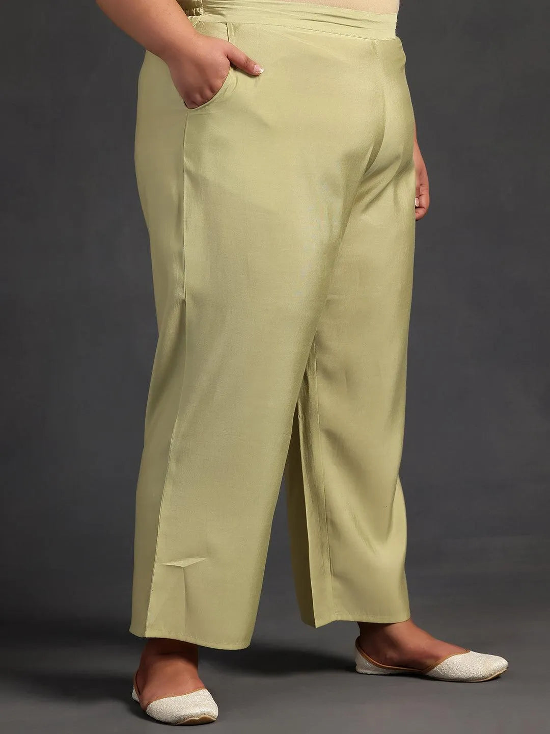 Plus Size Green Yoke Design Silk Blend Straight Suit With Dupatta - Libas 