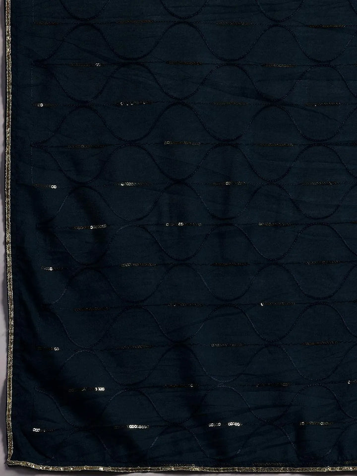 Plus Size Blue Yoke Design Silk Blend Straight Suit With Dupatta - Libas