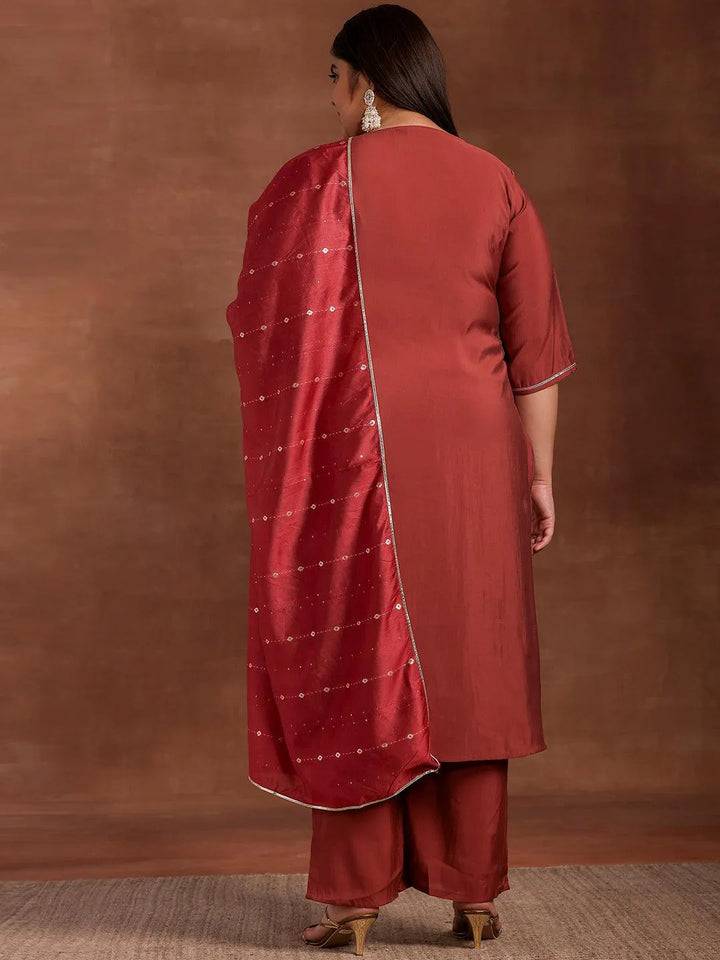 Plus Size Mauve Yoke Design Silk Blend Straight Suit With Dupatta - Libas