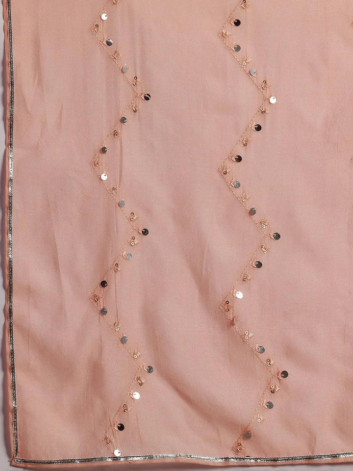 Plus Size Peach Yoke Design Silk Blend Straight Suit With Dupatta - Libas