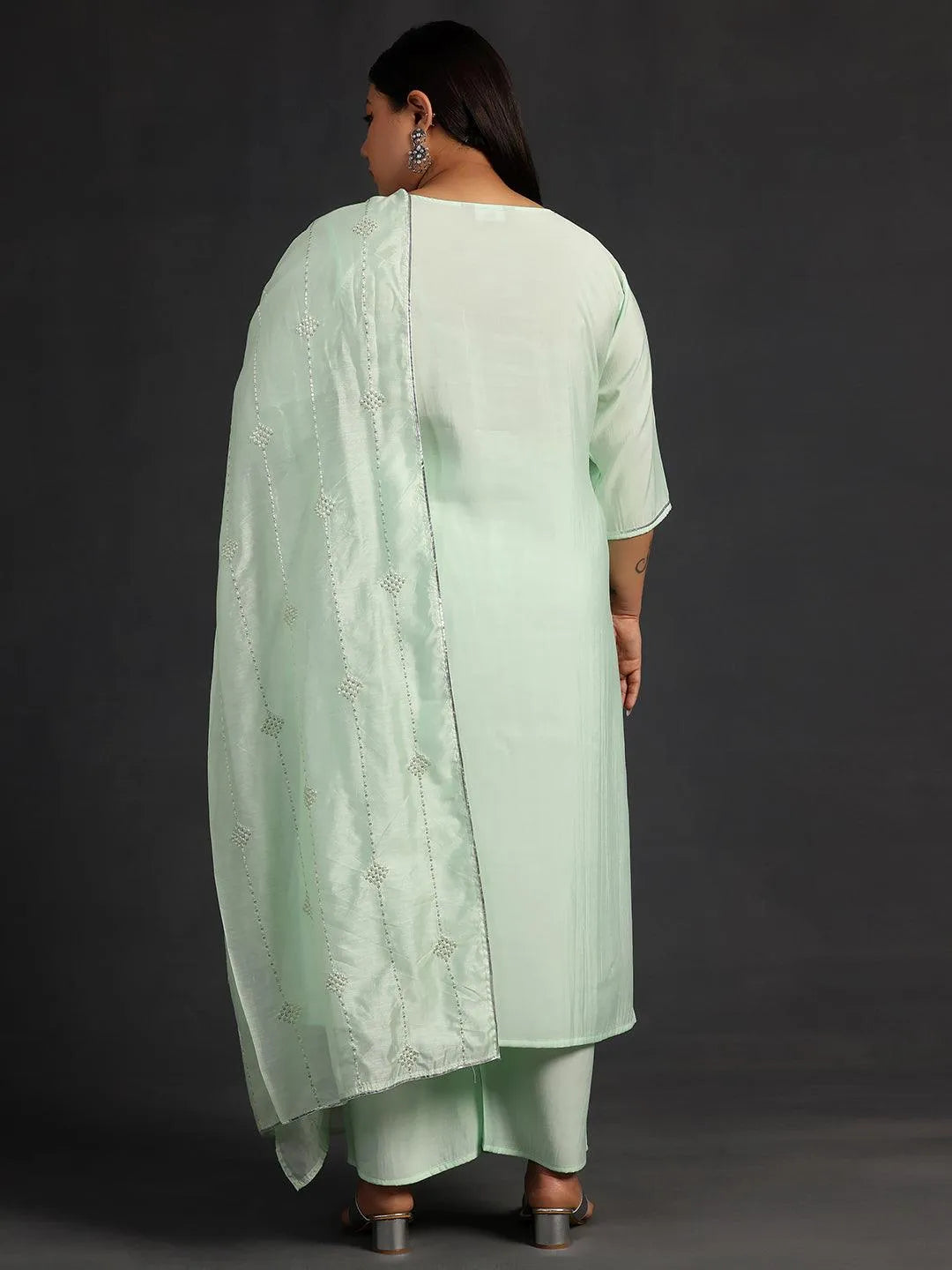 Plus Size Green Yoke Design Silk Blend Straight Suit With Dupatta - Libas 