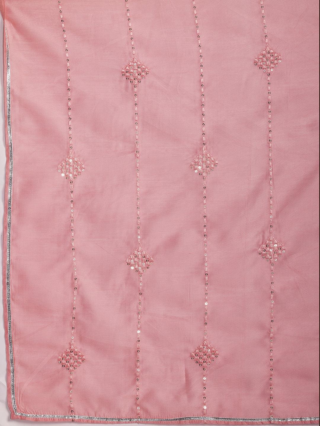 Plus Size Pink Yoke Design Silk Blend Straight Suit With Dupatta - Libas