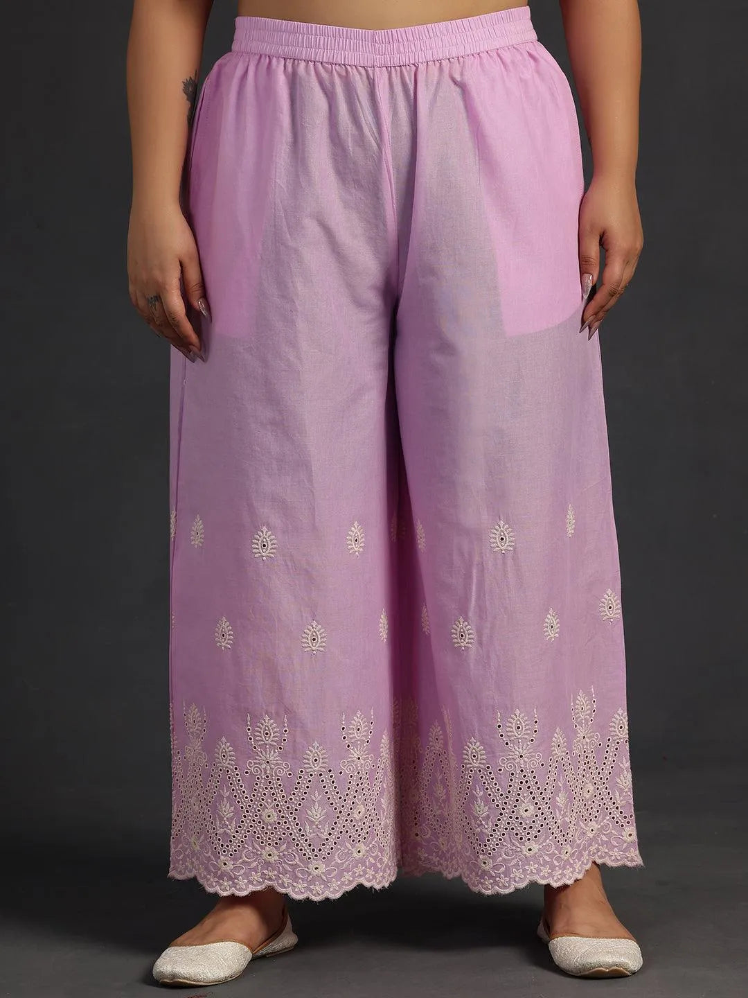 Plus Size Lavender Embroidered Cotton Co-Ords - Libas 